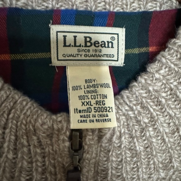 Vintage LL Bean Zip Up Sweater lambswool lining 2XL Heavy Taupe Grey Sweater - Picture 3 of 10